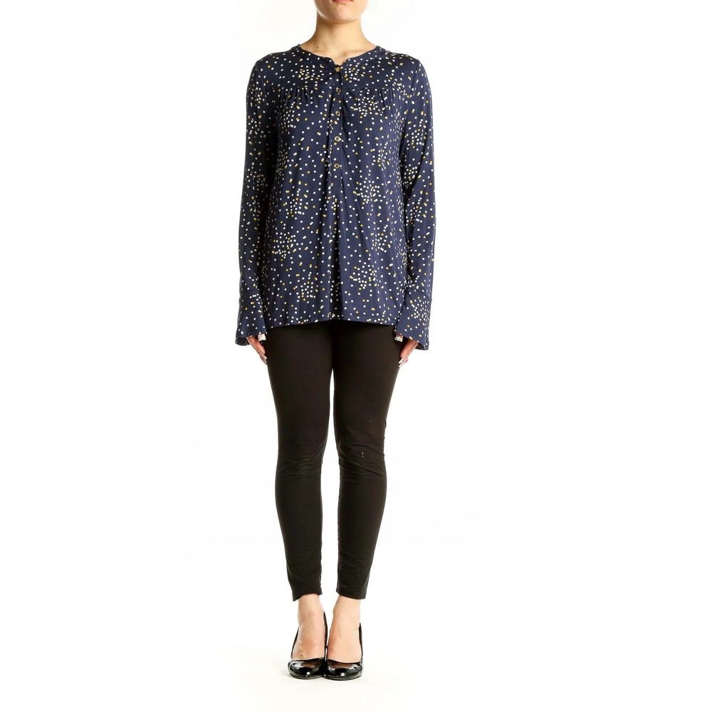 Boden Navy Blue Polka Dot Modal Henley Tunic Top Bell Sleeve US 14 Super Soft